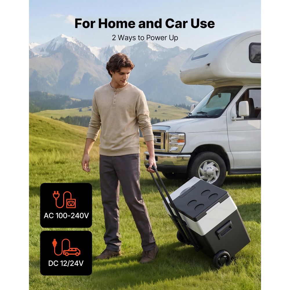 VEVOR Nevera Portátil para Coche 40 L con Compresor, Refrigerador para Coche Temperatura Ajustable de -22 a 10 °C, 12/24 V CC y 100-240 V CA, con Ruedas y Asa Retráctil, para Autocaravanas, Camping
