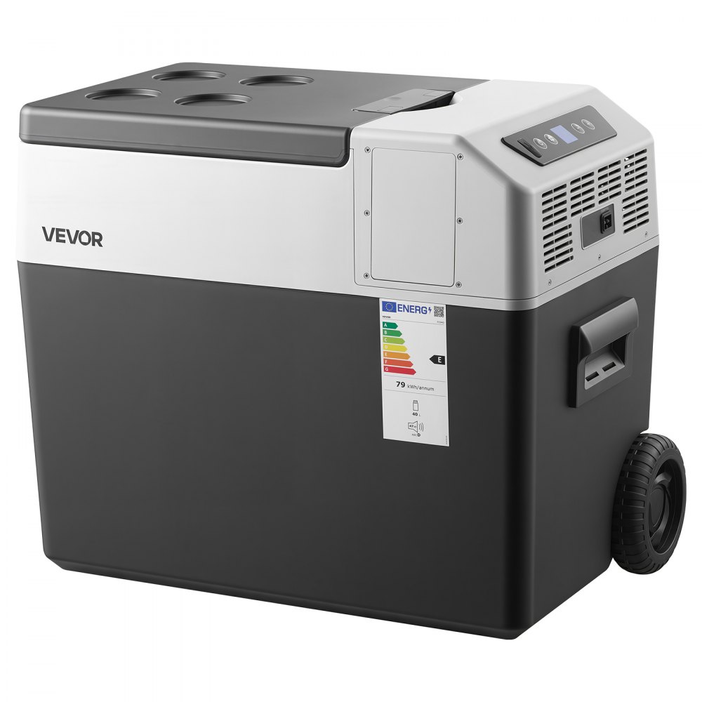 VEVOR Nevera Portátil para Coche 40 L con Compresor, Refrigerador para Coche Temperatura Ajustable de -22 a 10 °C, 12/24 V CC y 100-240 V CA, con Ruedas y Asa Retráctil, para Autocaravanas, Camping