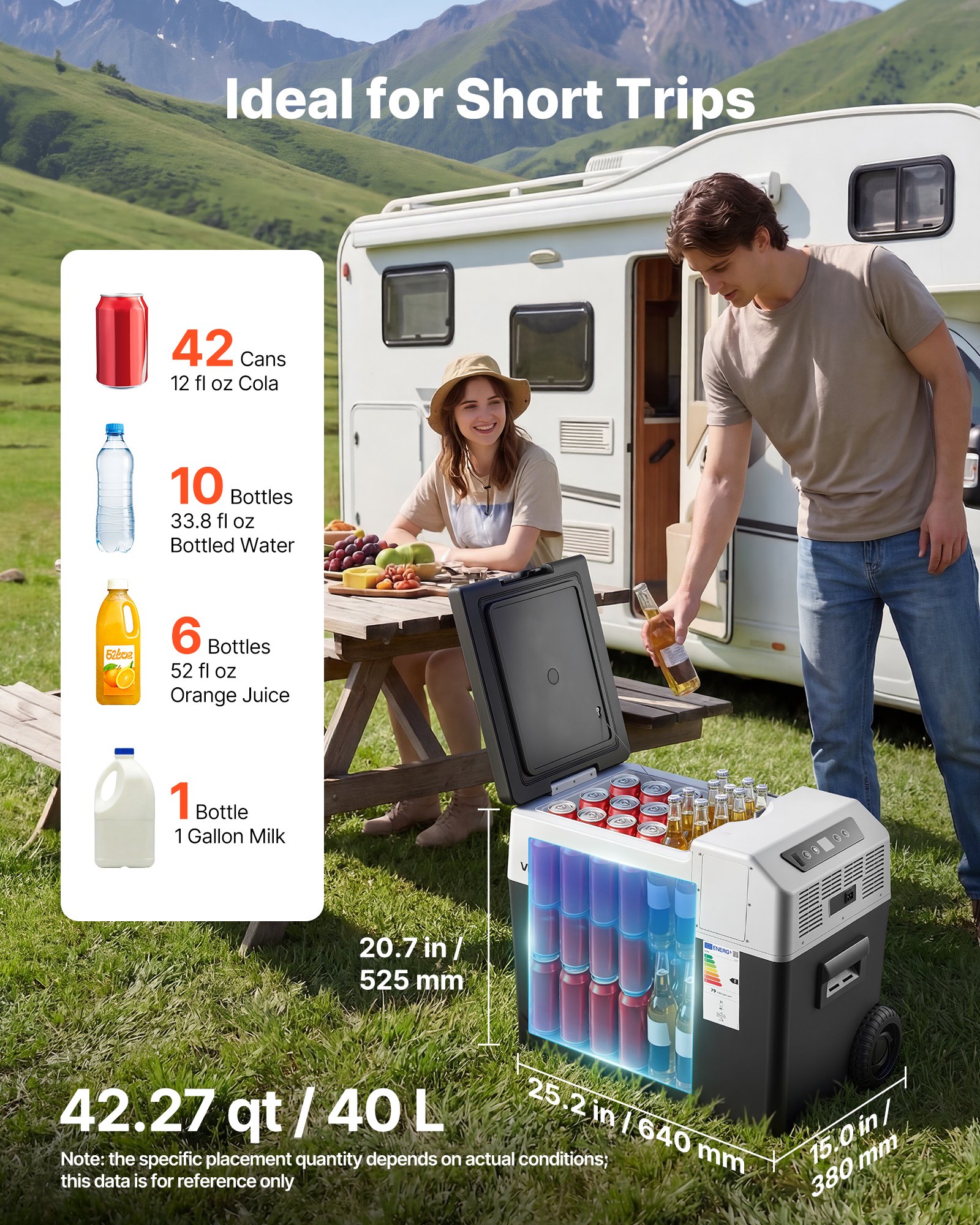 VEVOR Nevera Portátil para Coche 40 L con Compresor, Refrigerador para Coche Temperatura Ajustable de -22 a 10 °C, 12/24 V CC y 100-240 V CA, con Ruedas y Asa Retráctil, para Autocaravanas, Camping