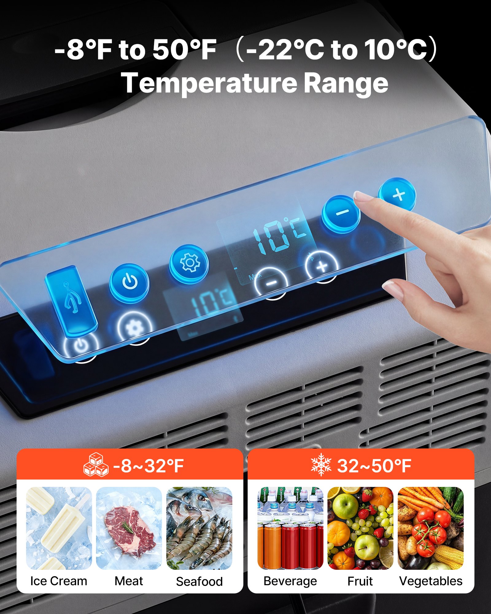 VEVOR Nevera Portátil para Coche 40 L con Compresor, Refrigerador para Coche Temperatura Ajustable de -22 a 10 °C, 12/24 V CC y 100-240 V CA, con Ruedas y Asa Retráctil, para Autocaravanas, Camping