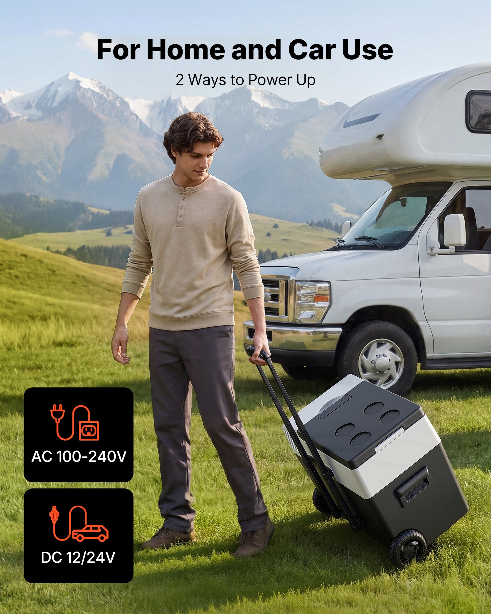 VEVOR Nevera Portátil para Coche 40 L con Compresor, Refrigerador para Coche Temperatura Ajustable de -22 a 10 °C, 12/24 V CC y 100-240 V CA, con Ruedas y Asa Retráctil, para Autocaravanas, Camping
