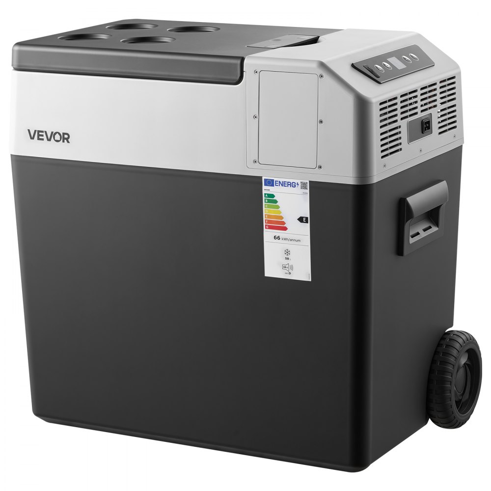 VEVOR Nevera Portátil para Coche 50 L con Compresor, Refrigerador para Coche Temperatura Ajustable de -22 a 10 °C, 12/24 V CC y 100-240 V CA, con Ruedas y Asa Retráctil, para Autocaravanas, Camping
