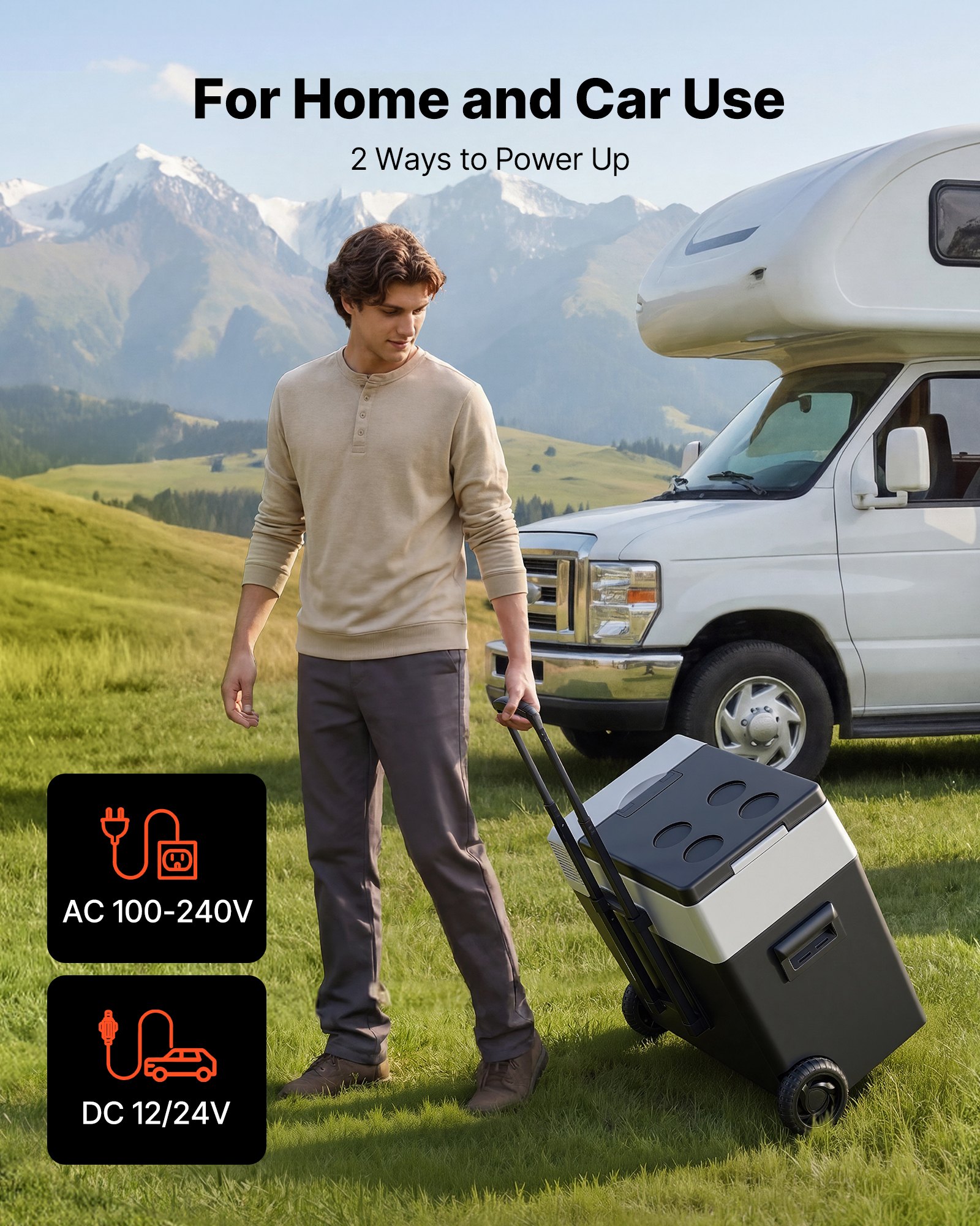 VEVOR Nevera Portátil para Coche 50 L con Compresor, Refrigerador para Coche Temperatura Ajustable de -22 a 10 °C, 12/24 V CC y 100-240 V CA, con Ruedas y Asa Retráctil, para Autocaravanas, Camping