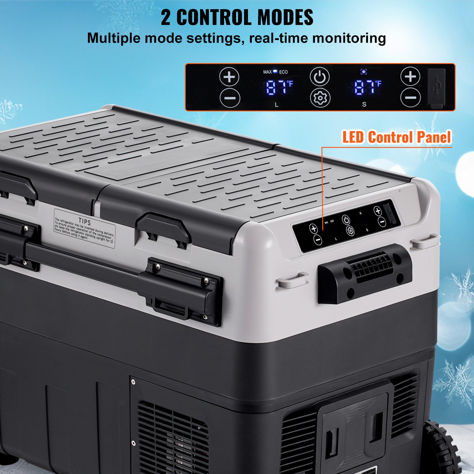 VEVOR Refrigerador portátil para automóvil, refrigerador para automóvil de 12 voltios, congelador portátil de doble zona de 50 L, temperatura ajustable de -4 ℉ a 68 ℉, refrigerador con compresor para el hogar, exteriores, campamentos, vehículos recreativos y automóviles