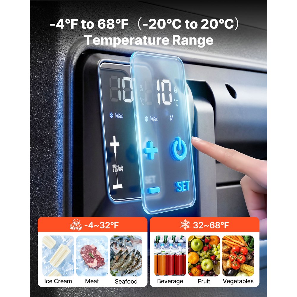 VEVOR Nevera Portátil para Coche 78 L con Compresor, Refrigerador para Coche Temperatura Ajustable de -20 a 20 °C, 12/24 V CC y 100-240 V CA, con Ruedas y Asa, para Autocaravanas, Camping, Viajes