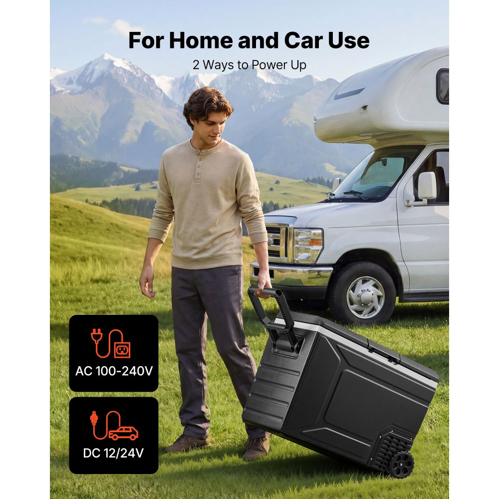 VEVOR Nevera Portátil para Coche 78 L con Compresor, Refrigerador para Coche Temperatura Ajustable de -20 a 20 °C, 12/24 V CC y 100-240 V CA, con Ruedas y Asa, para Autocaravanas, Camping, Viajes