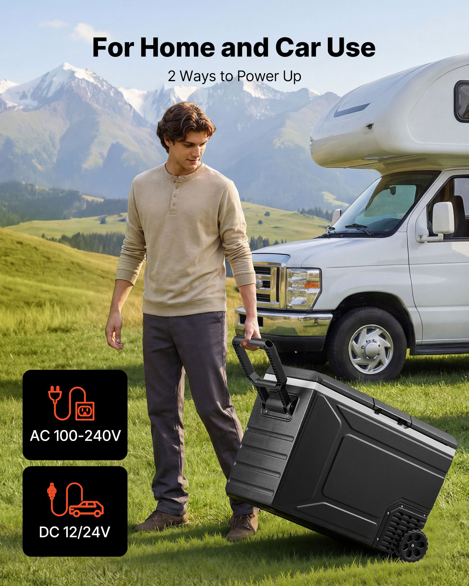 VEVOR Nevera Portátil para Coche 78 L con Compresor, Refrigerador para Coche Temperatura Ajustable de -20 a 20 °C, 12/24 V CC y 100-240 V CA, con Ruedas y Asa, para Autocaravanas, Camping, Viajes