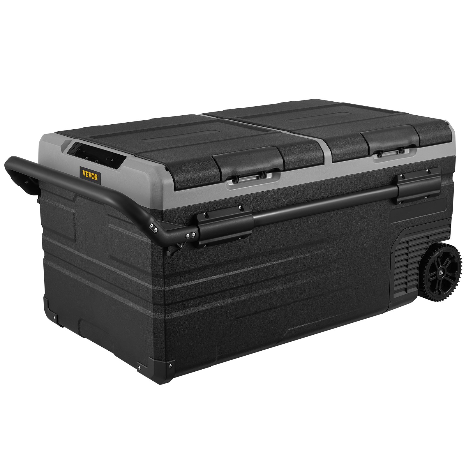 VEVOR Nevera de Compresión Portátil 95L, Mini Nevera para Coche de 12V, Nevera de Doble Zona, Temperatura Ajustable de -20°C a 20°C, con Ruedas y Asa, para Camión, Barco, Casa, Camping