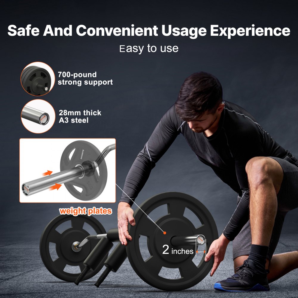 VEVOR Barra de Mancuernas Longitud 218cm Barra de Levantamiento de Pesas Carga 315kg con 2 Asas Acolchado de Espuma en los Hombros para Entrenamiento de Sentadillas Flexión de Piernas Fitness Gimnasio