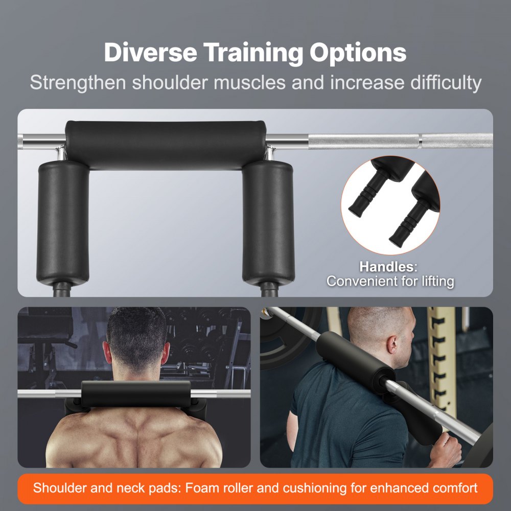 VEVOR Barra de Mancuernas Longitud 218cm Barra de Levantamiento de Pesas Carga 315kg con 2 Asas Acolchado de Espuma en los Hombros para Entrenamiento de Sentadillas Flexión de Piernas Fitness Gimnasio