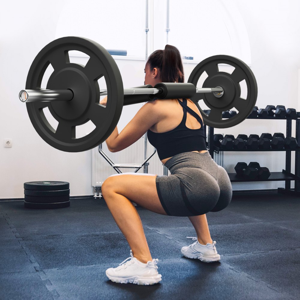 VEVOR Barra de Mancuernas Longitud 218cm Barra de Levantamiento de Pesas Carga 315kg con 2 Asas Acolchado de Espuma en los Hombros para Entrenamiento de Sentadillas Flexión de Piernas Fitness Gimnasio