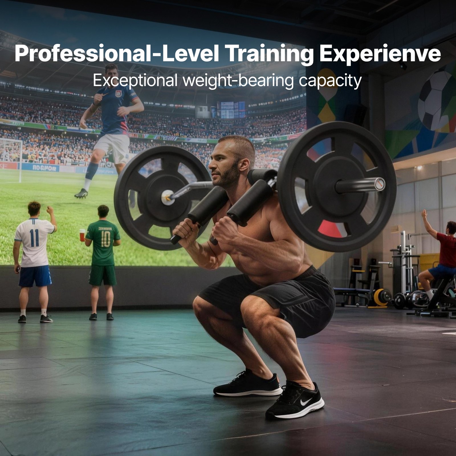 VEVOR Barra de Mancuernas Longitud 218cm Barra de Levantamiento de Pesas Carga 315kg con 2 Asas Acolchado de Espuma en los Hombros para Entrenamiento de Sentadillas Flexión de Piernas Fitness Gimnasio