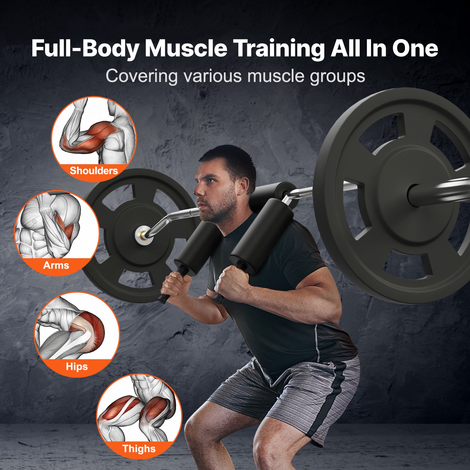 VEVOR Barra de Mancuernas Longitud 218cm Barra de Levantamiento de Pesas Carga 315kg con 2 Asas Acolchado de Espuma en los Hombros para Entrenamiento de Sentadillas Flexión de Piernas Fitness Gimnasio