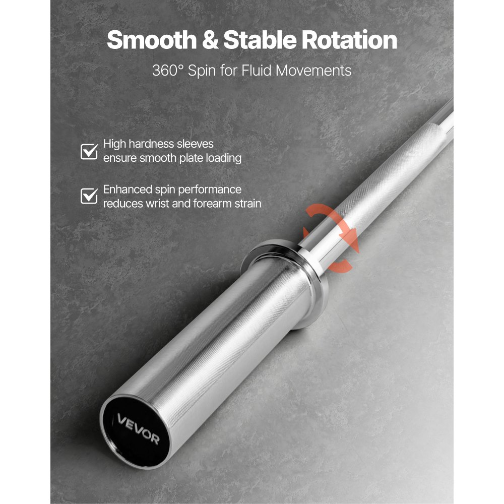 VEVOR 182cm Barbell Bar, Fit 2-Inch Weight Plates, Chrome Plated Barbell Bar with Knurled Grip for Strength Training, Weightlifting, Squat, Deadlift, Bench Press, Curl, Overhead Press, 226kg Capacity