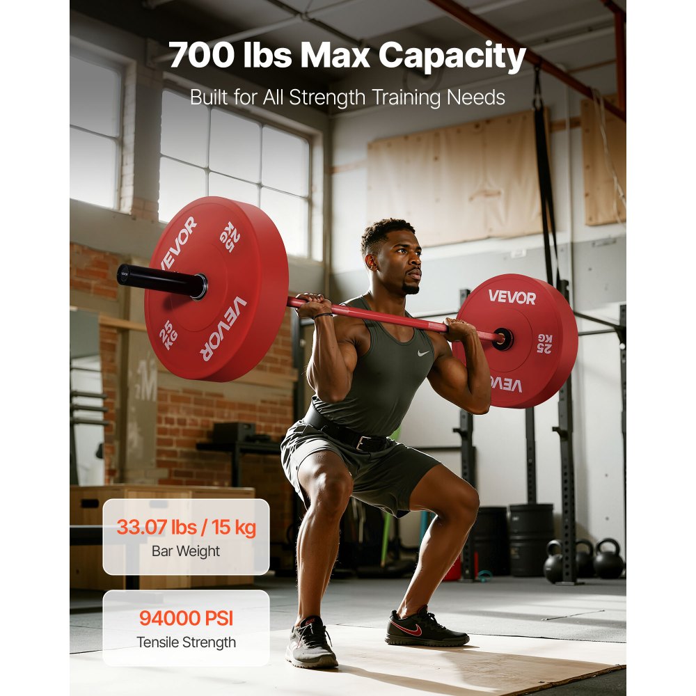 VEVOR Barra de Dominadas de 180 cm, con Mango Acanalado para Entrenamiento de Fuerza, Levantamiento de Pesas, Sentadillas, Peso Muerto, Revestimiento Cerámico, Carga 317,5 kg, 1800 x 75 x 75 mm