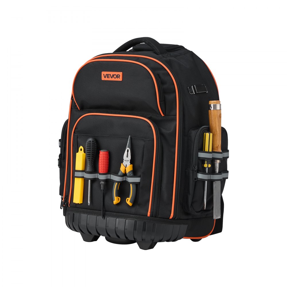 VEVOR Mochila con Ruedas de 440 x 250 x 480 mm Capacidad de Carga de 50 kg Mochila de Herramientas Resistente con 45 Bolsillos, Asa Telescópica Ajustable y Base Estable para Construcción y Mecánico