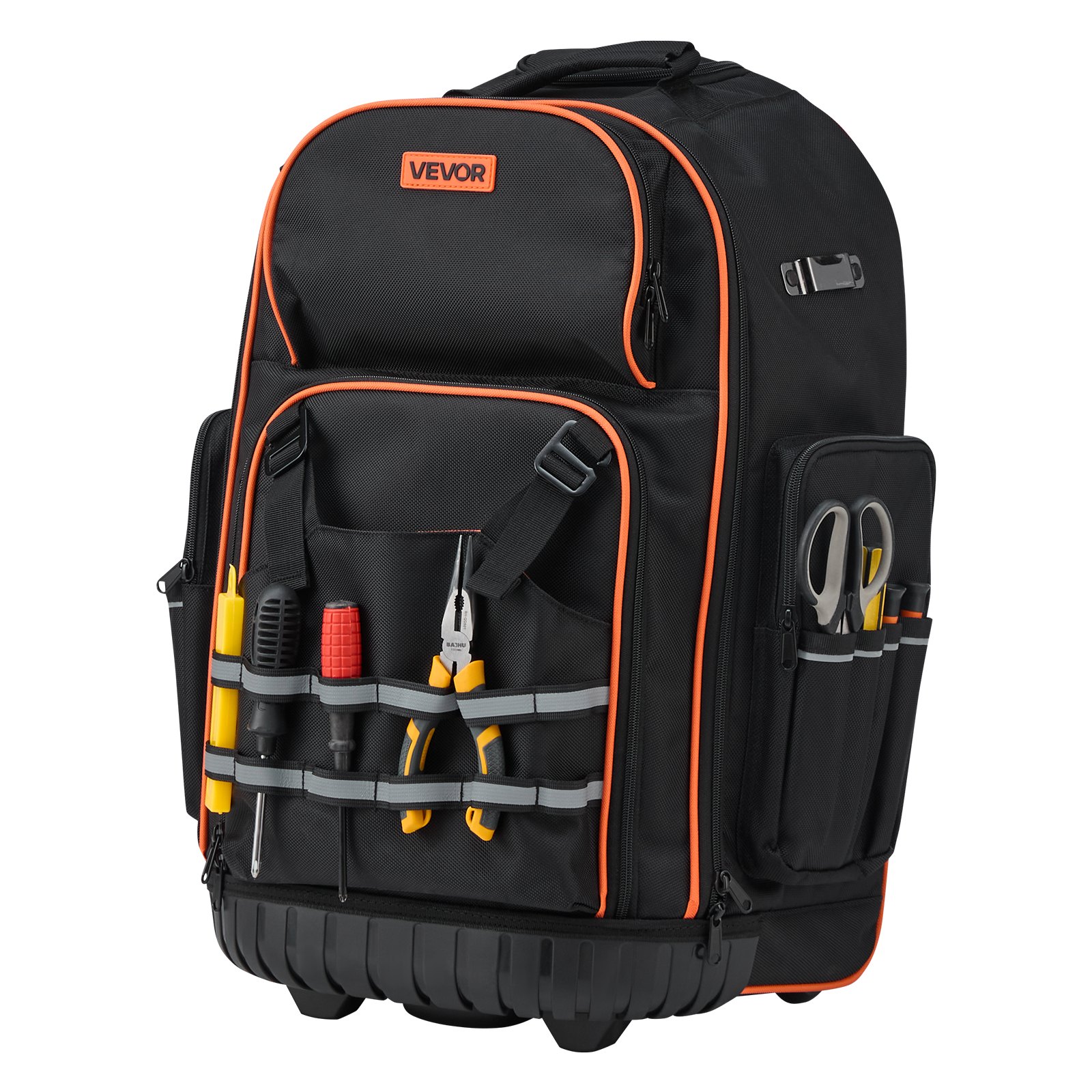 VEVOR Mochila con Ruedas de 450 x 275 x 560 mm Capacidad de Carga de 50 kg Mochila de Herramientas Resistente con 72 Bolsillos, Asa Telescópica Ajustable y Base Estable para Construcción y Mecánico