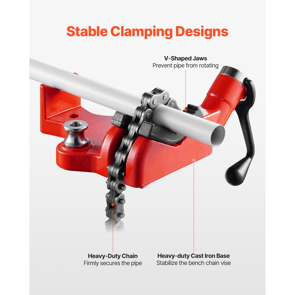 VEVOR Chain Pipe Vise, 6.35-152.4 mm Pipe Capacity, 710 mm Heavy Duty Chain and Cast Iron Base, Industrial Grade Pipe Clamping for Plumbing, Auto Repair, Metalworking