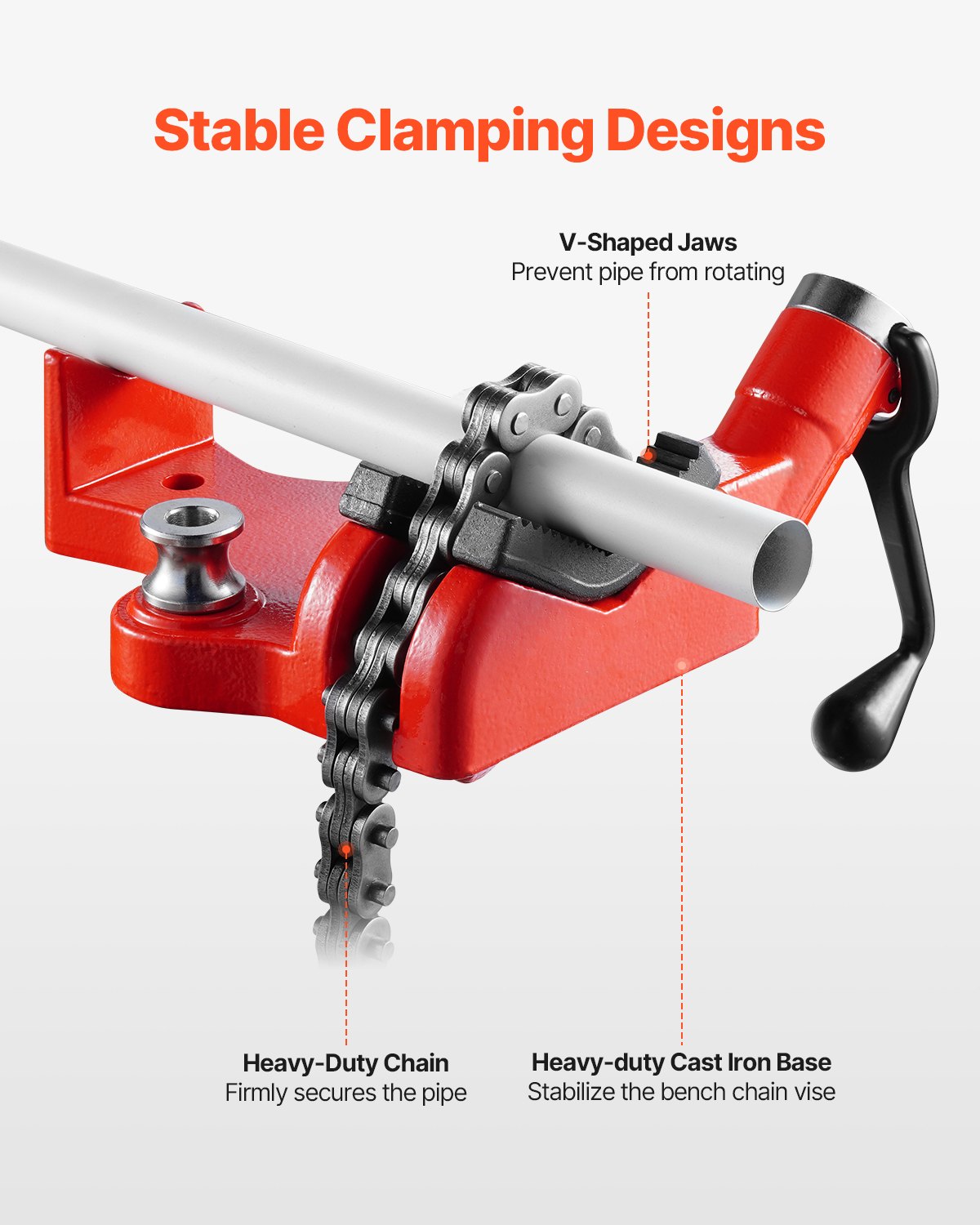 VEVOR Chain Pipe Vise, 6.35-152.4 mm Pipe Capacity, 710 mm Heavy Duty Chain and Cast Iron Base, Industrial Grade Pipe Clamping for Plumbing, Auto Repair, Metalworking