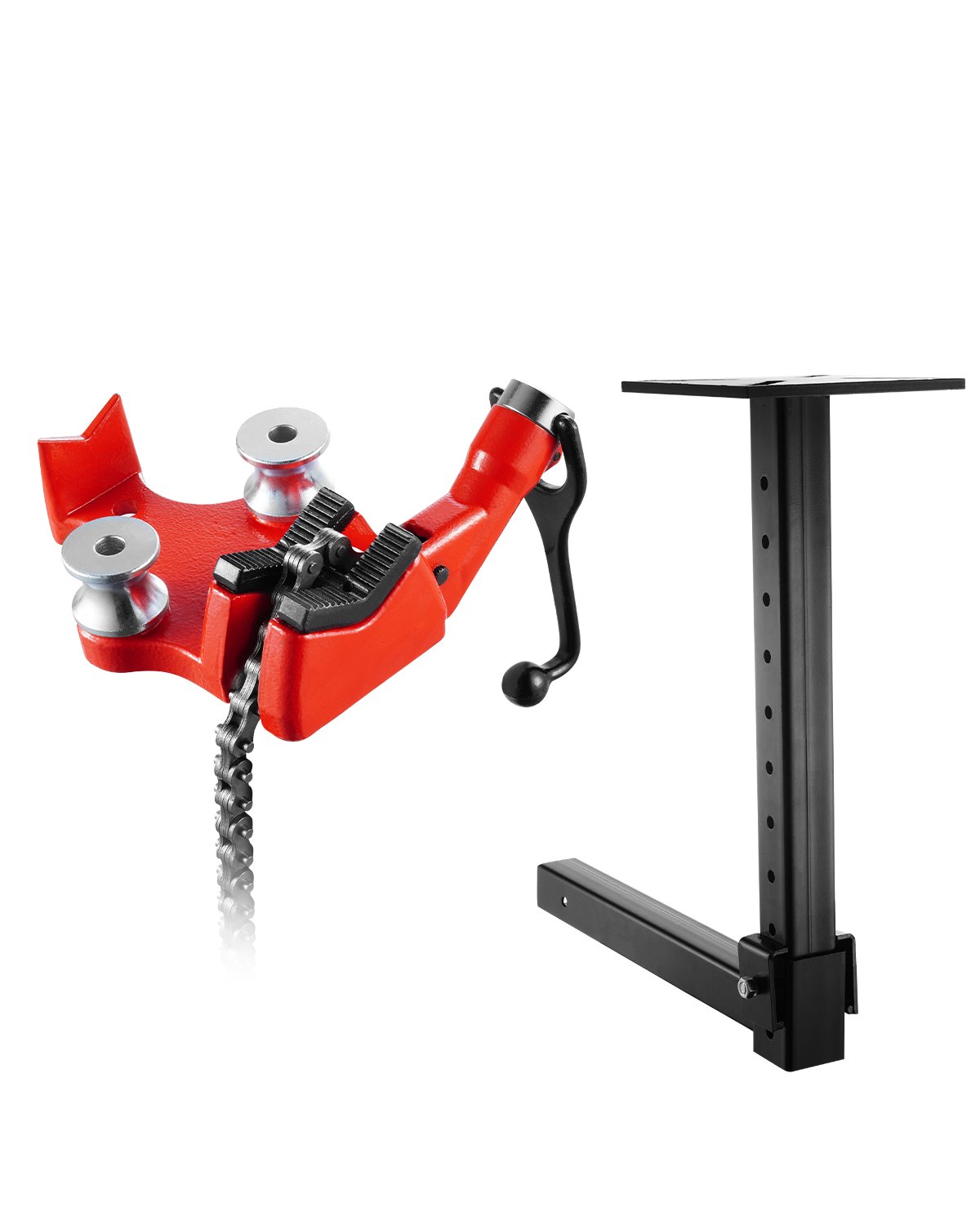 VEVOR Tornillo de Banco para Cadena de Alta Resistencia para Tuberías, Capacidad para Tuberías de 0,32 a 20,32 cm, Cadena Resistente de 660 mm y Base de Hierro Fundido, con Montaje de Enganche