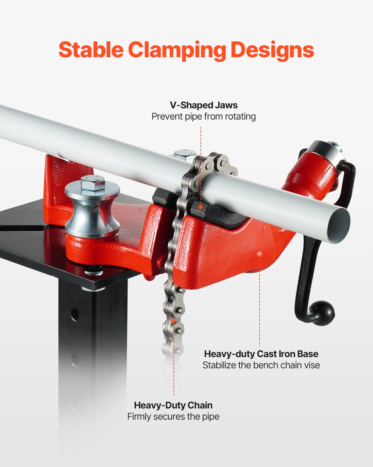 VEVOR chain tube vise, tube capacity 3,175-125 mm, 660 mm chain and cast iron base, vise plate holder for trailer hitch with adjustable height - suitable for 50 x 50 mm receivers