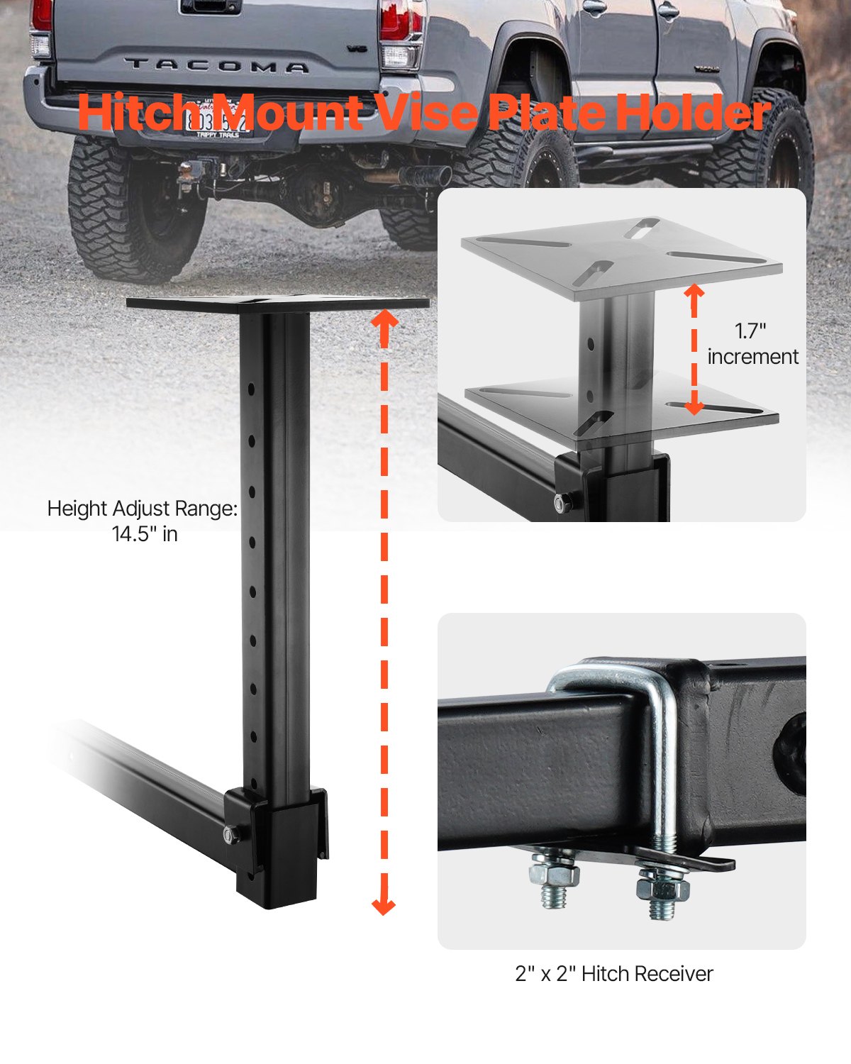 VEVOR chain tube vise, tube capacity 3,175-125 mm, 660 mm chain and cast iron base, vise plate holder for trailer hitch with adjustable height - suitable for 50 x 50 mm receivers
