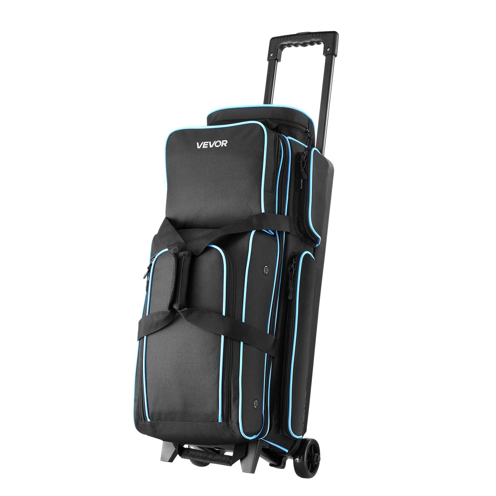 VEVOR Bowling Ball Bag, 3 Ball Double Roller Bowling Bag with Wheels, Featuring a Separate Compartment for Shoes (Up To US Size 16) & Oversized Accessory Pocket, Retractable Handle Extends to 1050 mm