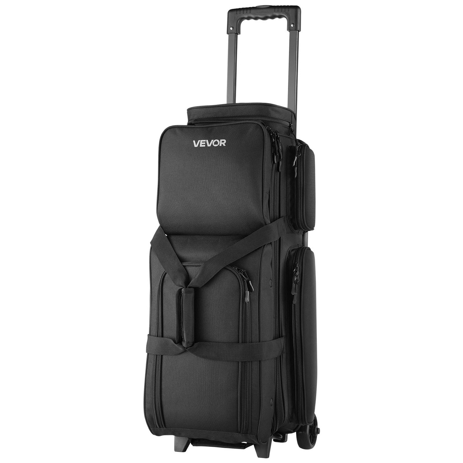 VEVOR Bolsa para 3 Bolas con Ruedas Dobles, Compartimento Separado para Zapatos hasta Talla de 16 EE. UU. y Bolsillo Extragrande para Accesorios. Asa Retráctil 105 cm, 790 x 320 x 390 mm, Negro
