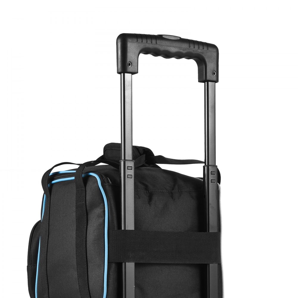 VEVOR Bolsa de Bolos para 3 Bolas con Ruedas Dobles Portátil, con Compartimento Separado para Zapatos hasta Talla 16 de EE. UU. y Bolsillo para Accesorios, Asa Retráctil hasta 101,6 cm, Negro y Azul