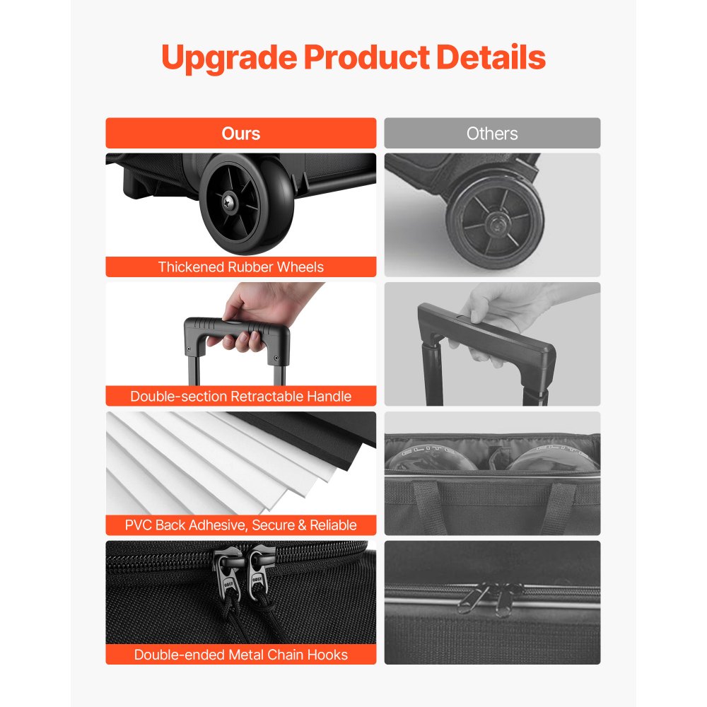 VEVOR Bowling Ball Bag, 2 Ball Double Roller Bowling Bag with Wheels, Featuring a Separate Compartment for Shoes (Up To US Size 16) & Oversized Accessory Pocket, Retractable Handle Extends to 1050 mm