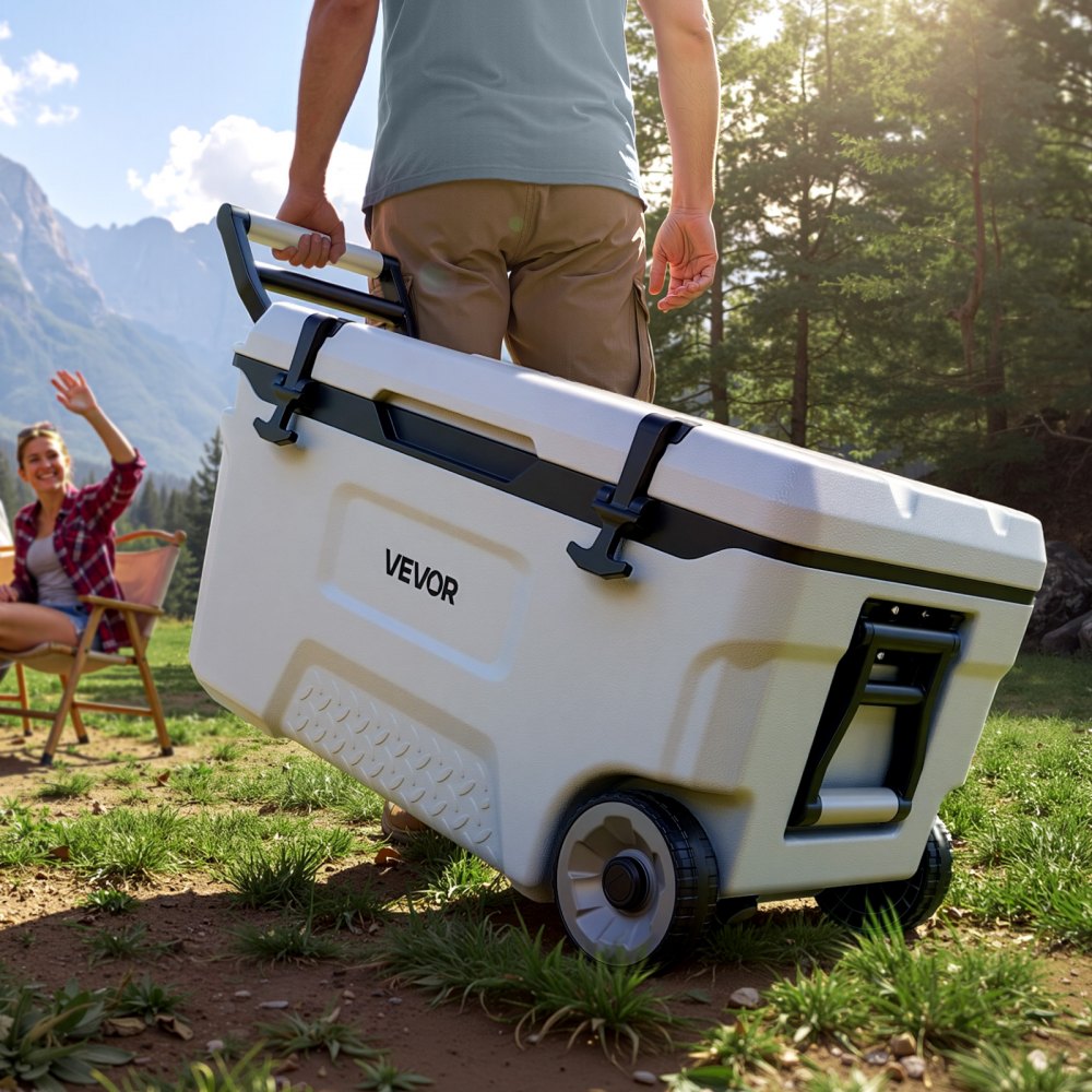 VEVOR Nevera Pasiva con Ruedas 49 L, Nevera Portátil Térmica a Prueba de Fugas, con Aislamiento Térmico, Cierre Hermético, Retención de Hielo de Larga Duración, para Camping, Picnics, 73x42,5x41 cm