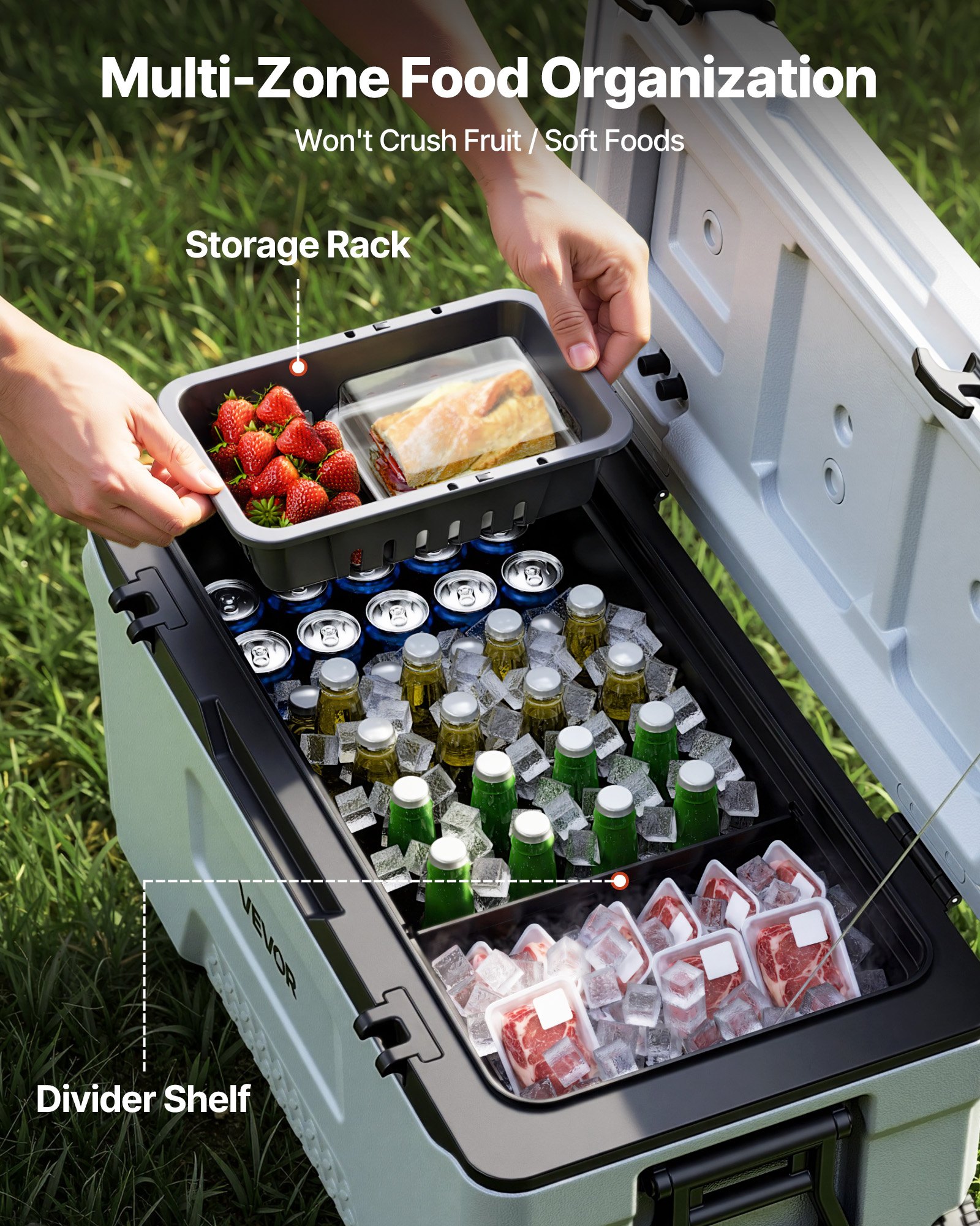 VEVOR Nevera Pasiva con Ruedas 49 L, Nevera Portátil Térmica a Prueba de Fugas, con Aislamiento Térmico, Cierre Hermético, Retención de Hielo de Larga Duración, para Camping, Picnics, 73x42,5x41 cm