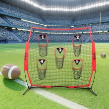 VEVOR Red de entrenamiento de fútbol americano portátil Red de pase de rugby de 186,5x190 cm con 5 bolsillos para objetivos Entrenador para mejorar la precisión del lanzamiento Quarterback Béisbol Fút