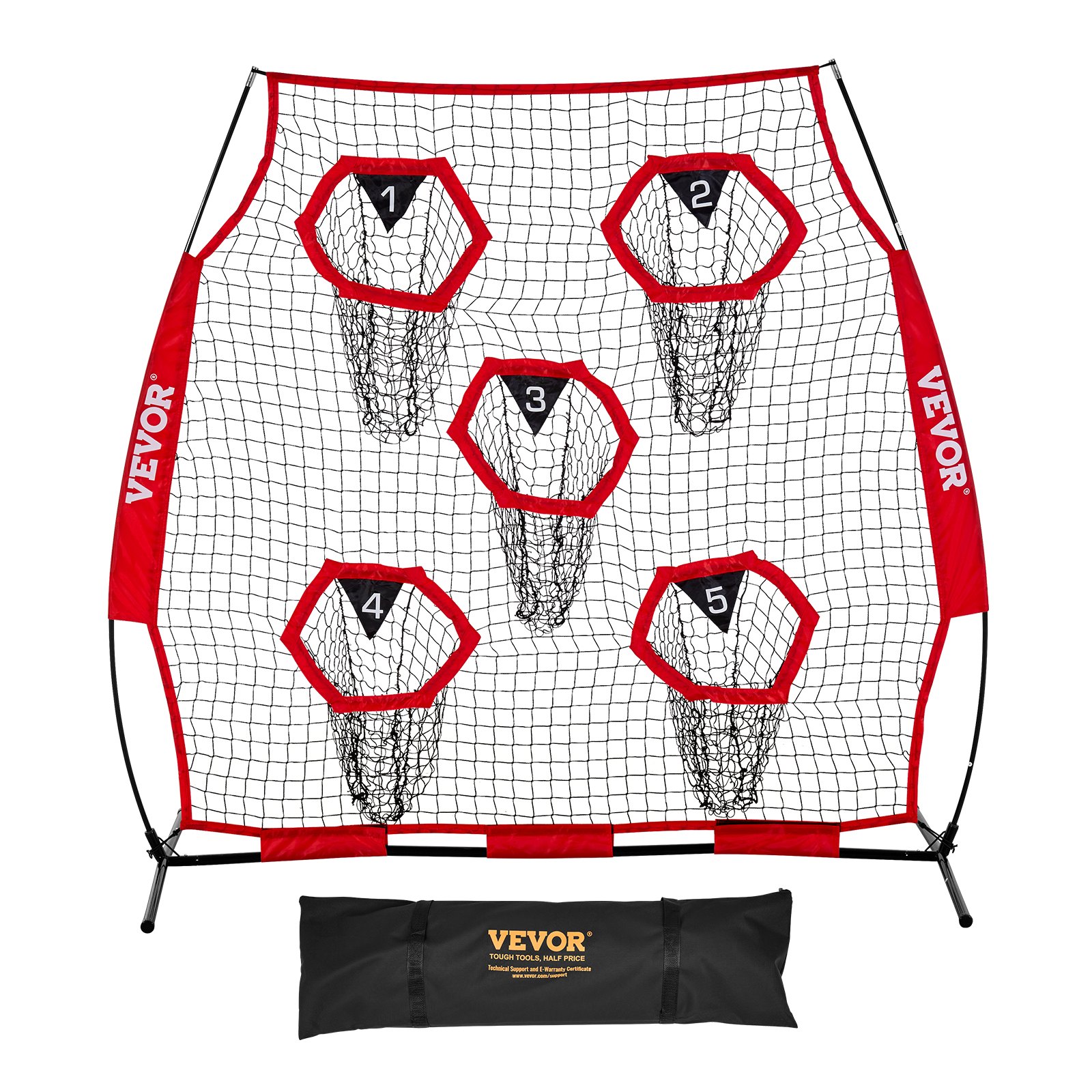 VEVOR Red de Lanzamiento a Entrenador de Fútbol, 208 x 91 x 189 cm, Bolsa de Almacenamiento Portátil, Correas y Red sin Nudos, para Entrenamiento de Precisión de Pases de Mariscal de Campo, Rojo