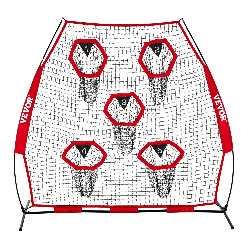 VEVOR Red de práctica de lanzamiento para entrenador de fútbol, 2265 x 1060 x 2100 mm, con 5 bolsillos para objetivos, para entrenamiento de precisión de pases de mariscal de campo, color rojo