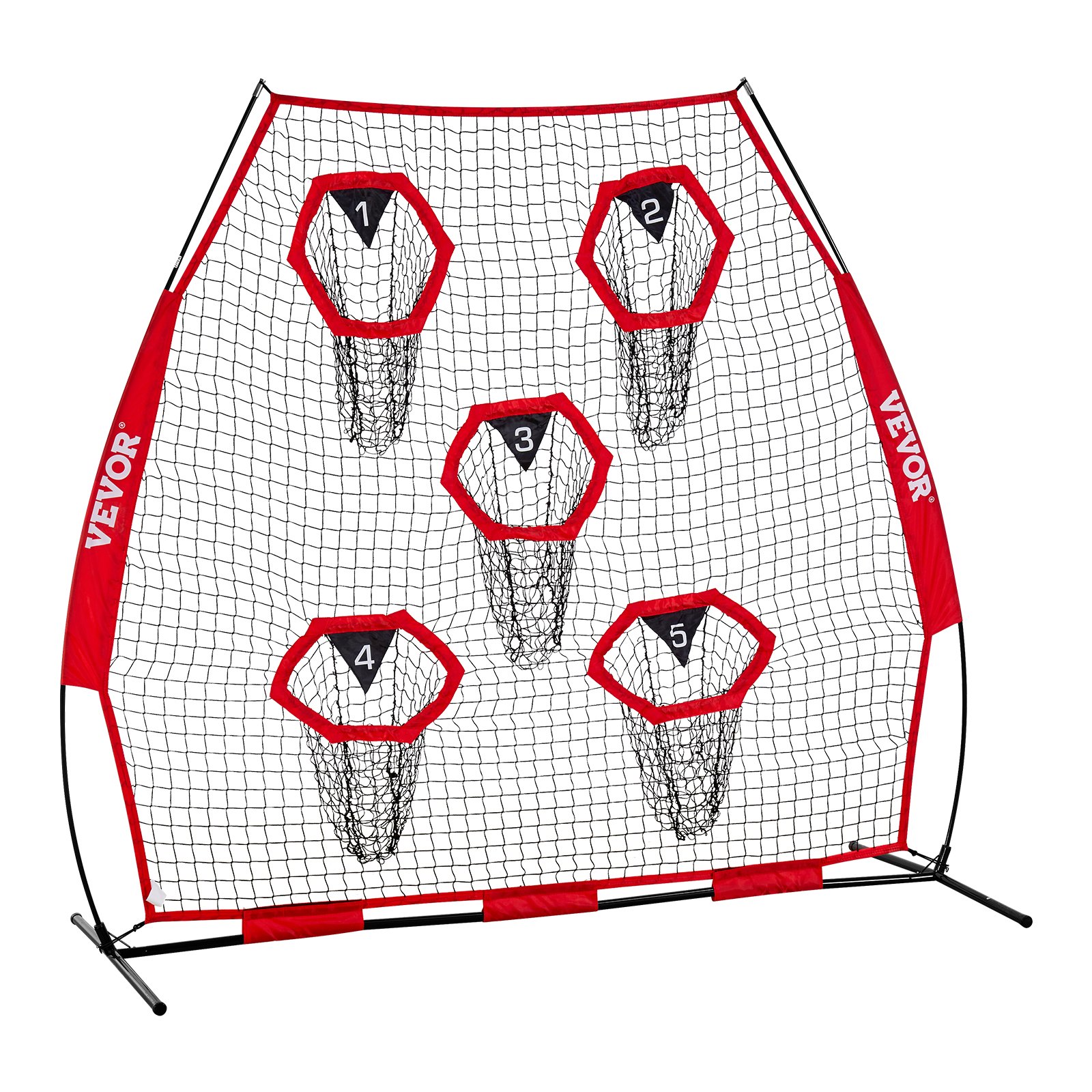 VEVOR Red de práctica de lanzamiento para entrenador de fútbol, 2265 x 1060 x 2100 mm, con 5 bolsillos para objetivos, para entrenamiento de precisión de pases de mariscal de campo, color rojo