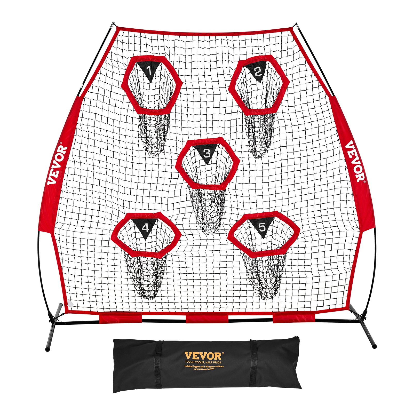VEVOR Red de práctica de lanzamiento para entrenador de fútbol, 2265 x 1060 x 2100 mm, con 5 bolsillos para objetivos, para entrenamiento de precisión de pases de mariscal de campo, color rojo