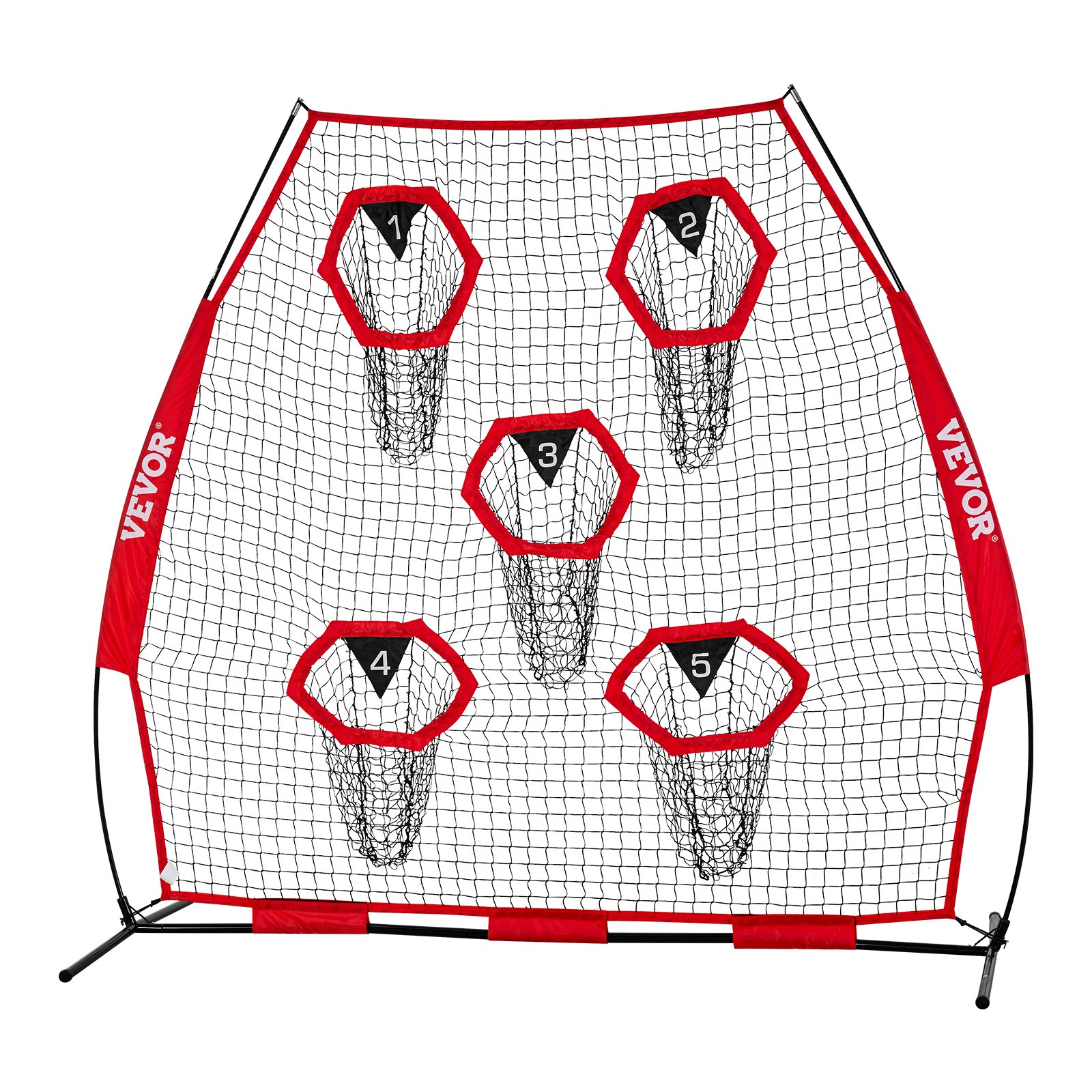VEVOR Red de práctica de lanzamiento para entrenador de fútbol, 2265 x 1060 x 2100 mm, con 5 bolsillos para objetivos, para entrenamiento de precisión de pases de mariscal de campo, color rojo
