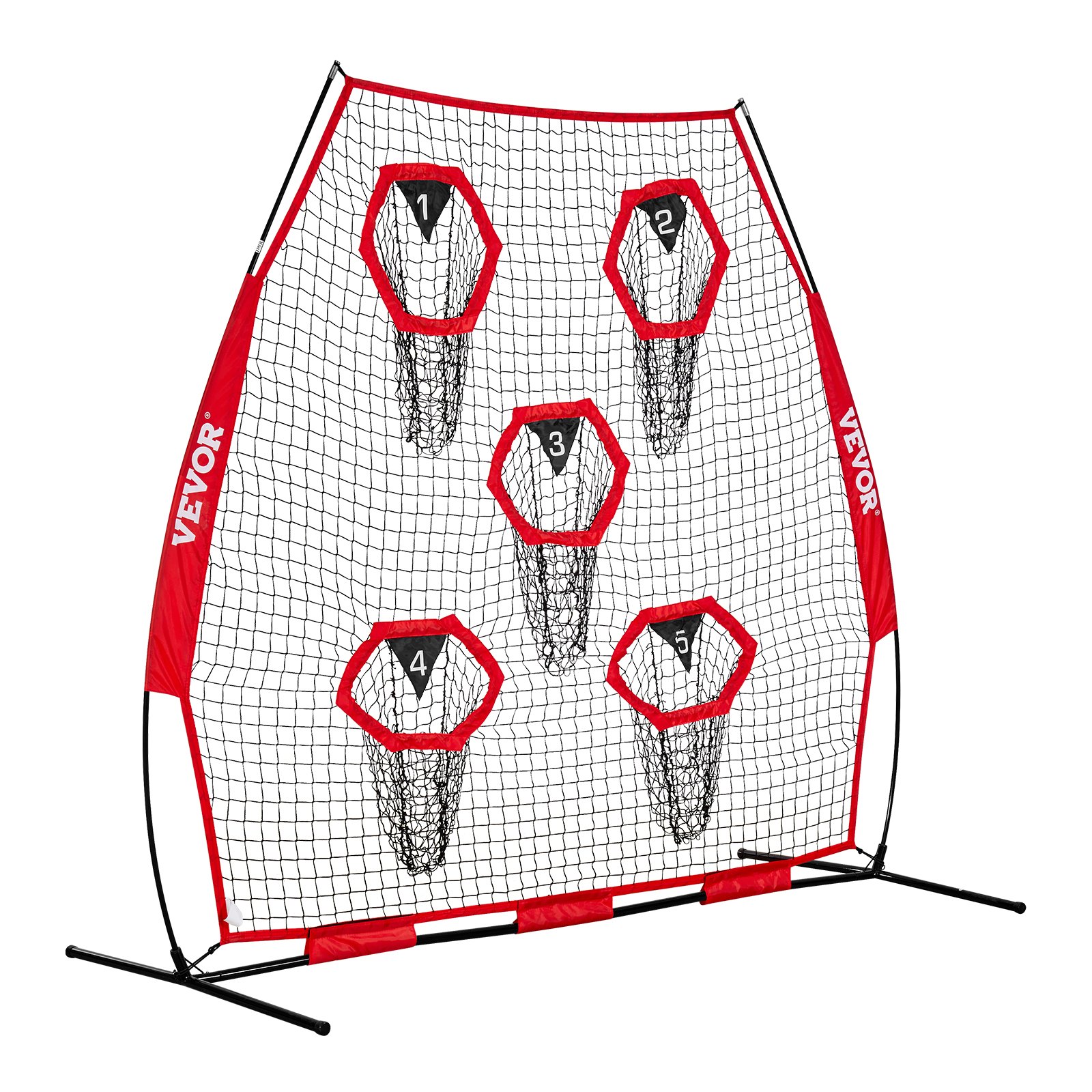 VEVOR Red de práctica de lanzamiento para entrenador de fútbol, 2265 x 1060 x 2100 mm, con 5 bolsillos para objetivos, para entrenamiento de precisión de pases de mariscal de campo, color rojo