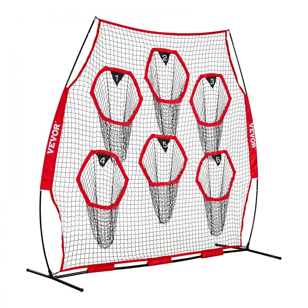 VEVOR Red de Lanzamiento para Entrenador de Fútbol, 274 x 106 x 243 cm, con 6 Bolsillos para Objetivos, Ideal para Entrenamiento de Tiro al Blanco y Precisión de Pase del Mariscal de Campo, Rojo