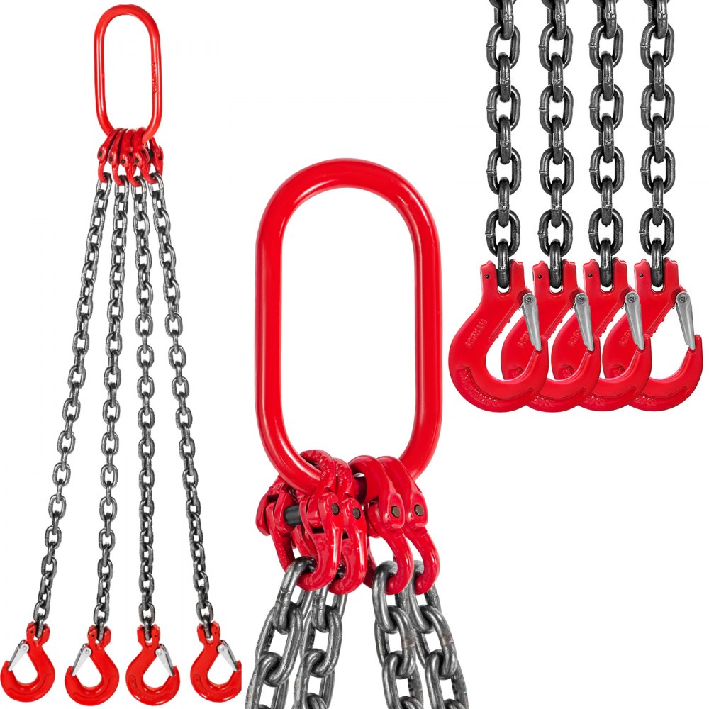 VEVOR Cadenas de Elevación de 4 Patas, G80, Acero de Aleación 1 m Eslinga de Cadena, Diámetro Cadena 8 mm Capacidad de Carga 4 t Eslinga de Carretilla Elevadora para Minería, Puertos y Construcción