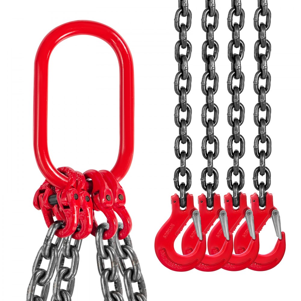 VEVOR Cadenas de Elevación de 4 Patas, G80, Acero de Aleación 1 m Eslinga de Cadena, Diámetro Cadena 8 mm Capacidad de Carga 4 t Eslinga de Carretilla Elevadora para Minería, Puertos y Construcción