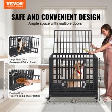 VEVOR Jaula para Perros de Alta Resistencia Jaula de Metal de 107x77x94 cm para Mascotas de Tamaño Mediano a Grande con Ruedas con Cerradura Bandeja Extraíble de 3 Puertas para Interior y Exterior