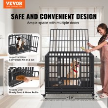 VEVOR Jaula para Perros de Alta Resistencia Jaula de Metal de 119x81x99 cm para Mascotas de Tamaño Mediano a Grande con Ruedas con Bloqueo Bandeja Extraíble de 3 Puertas para Interior y Exterior