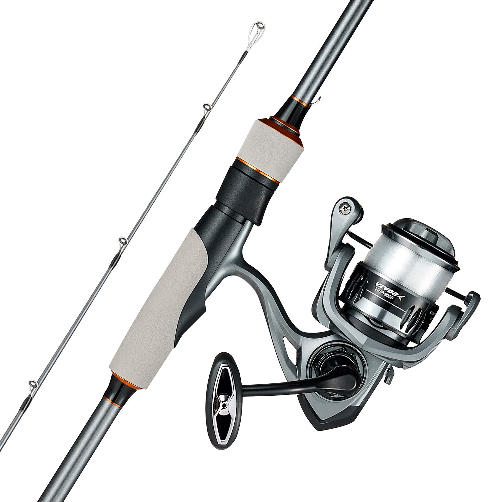 VEVOR Juego de Caña y Carrete Giratorio de Pesca, Caña de Dos Piezas de 2 m de Fibra de Vidrio y Fibra de Carbono, Rodamientos de Bolas 6+1, para Pesca en Agua Salada y Dulce, 2010 x 150 x 150 mm