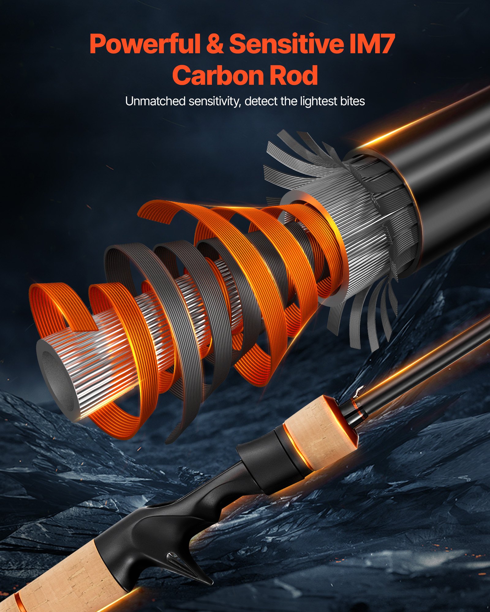 VEVOR Juego de Caña y Carrete de Pesca, Caña de Fibra de Carbono de 2 m IM7, con 6+1 Rodamientos de Bolas y Relación de Transmisión de 7.0:1 y Mango de Corcho, para Zurdos, 2000 x 130 x 100 mm