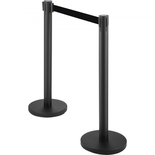 VEVOR Postes Separadores 8 piezas Altura 90 cm Negros Poste Separador con Cinta Extensible de 2 m Negra Conexión de 4 Vías Diámetro de Base 32 cm Postes de Barrera de Control de Multitudes Retráctiles