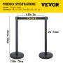 VEVOR 8 x Iron and Steel Barrier Posts, Plastic Posts with Adapters, Bollard Chain Barrier Chain, Black Barrier for Theaters, Hotels, Crowd Control Systems, 90 cm Total Height