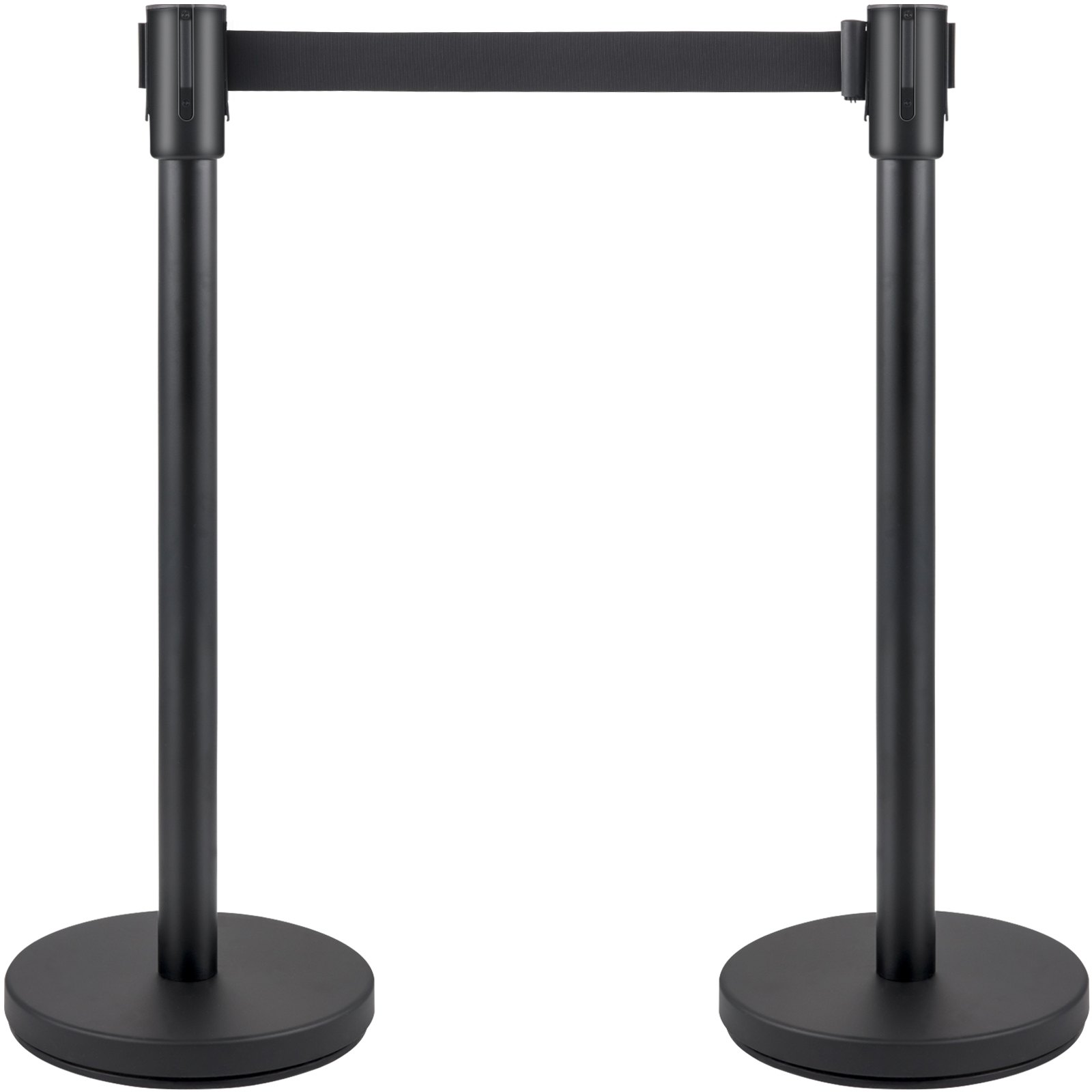 VEVOR Crowd Control Stanchion, Set of 4 Pieces Stanchion Set, Stanchion Set with 6.6 ft/2 m Black Retractable Belt, Black Crowd Control Barrier with Concrete and Metal Base - Easy Connect Assembly