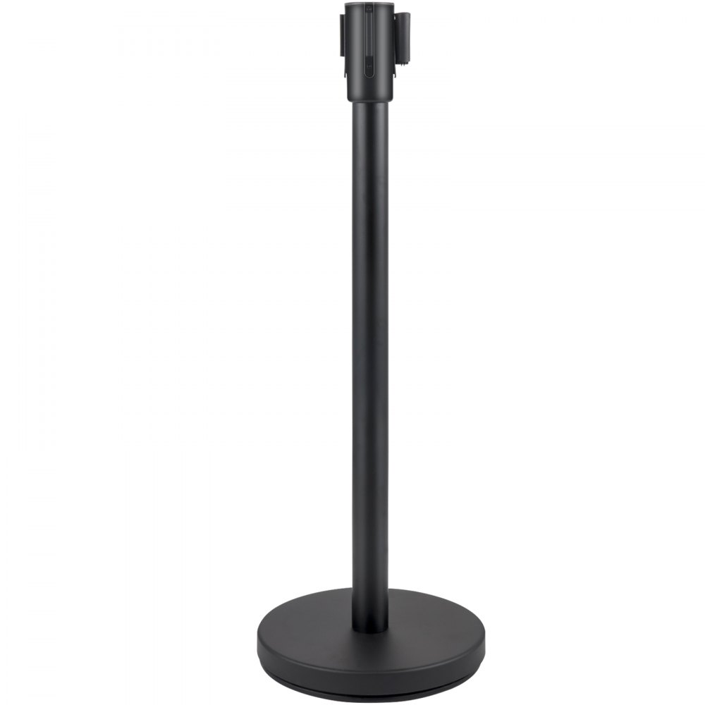 VEVOR Crowd Control Stanchion, Set of 6 Pieces Stanchion Set, Stanchion Set with 6.6 ft/2 m Black Retractable Belt, Black Crowd Control Barrier with Concrete and Metal Base - Easy Connect Assembly